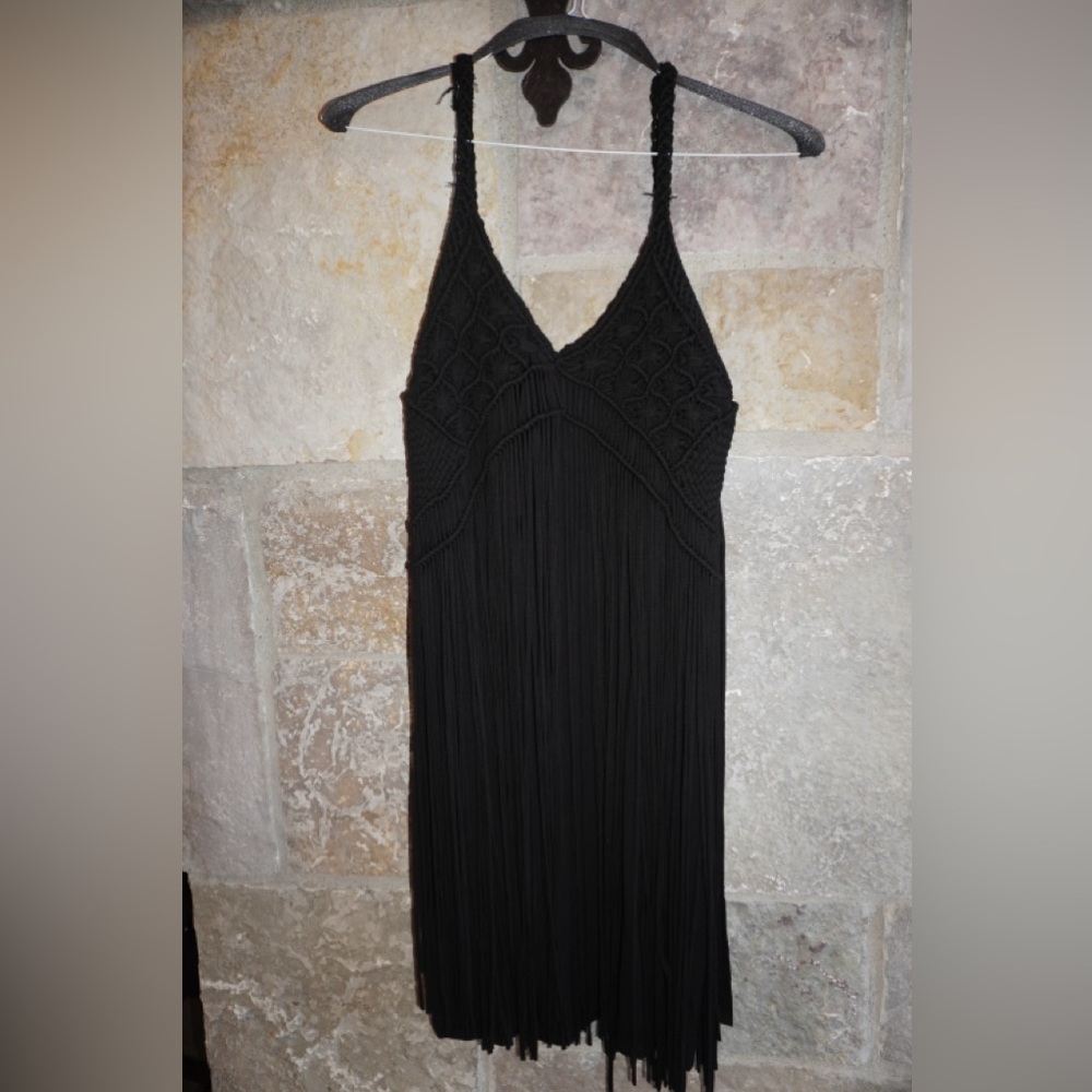 Boston Proper Black Fringe Dress Size S